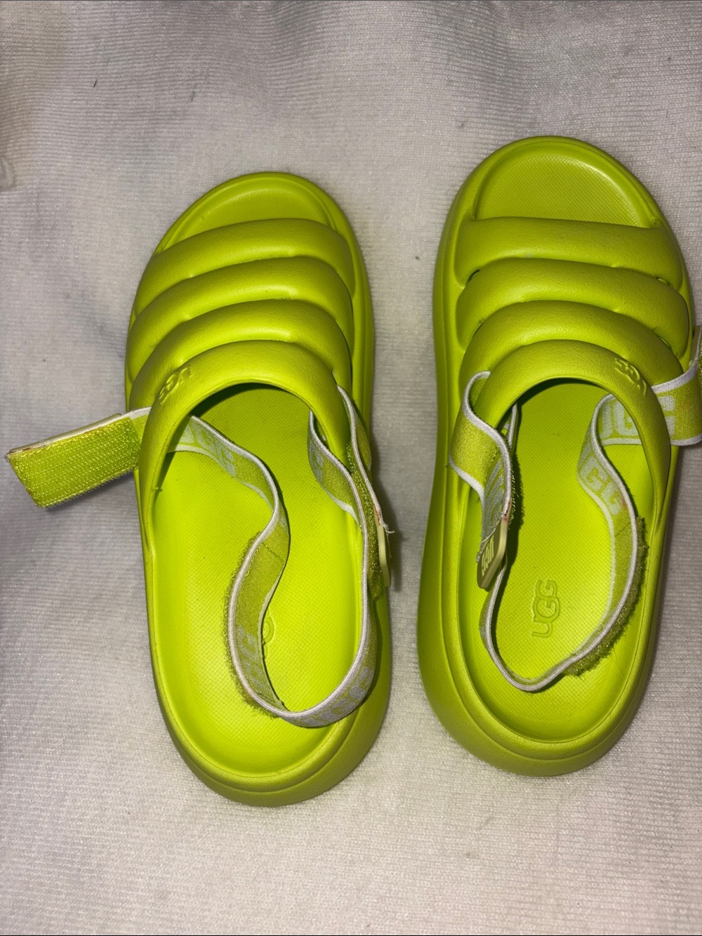 UGG Kids Neon Yellow-Green Padded Slide Sandals
